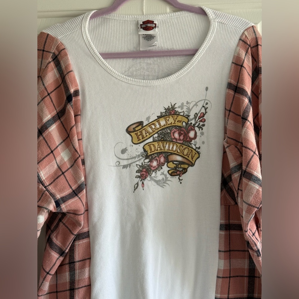 Custom Upcycled Harley Davidson Gettysburg Flannel Pullover Graphic Shirt OSFM - Picture 3 of 6